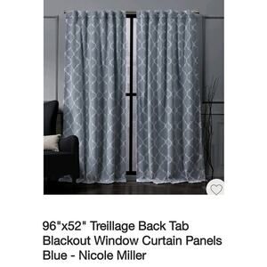 Nicole Miller Treillage Back Tab Blackout Window Curtain Panels Blue 52"x96" New
